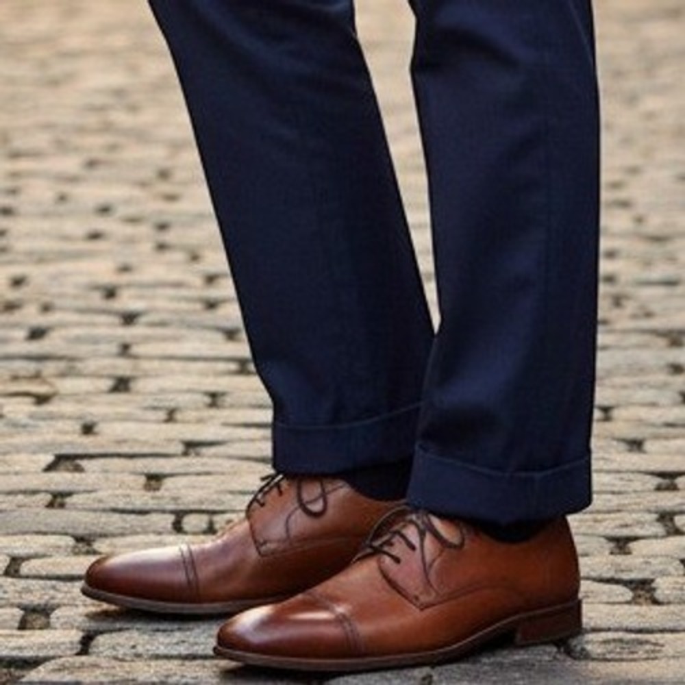 Goodfellow & Co Cap Toe Men's Derby Shoe 12 Formal Dress Cognac Brown Leather